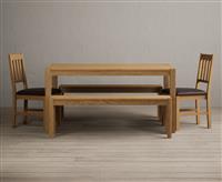 York 150cm Solid Oak Dining Table with 4 Brown York Chairs with 2 Oak Benches