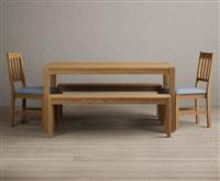 York 150cm Solid Oak Dining Table with 4 Linen York Chairs with 2 Oak Benches