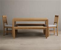 York 150cm Solid Oak Dining Table with 4 Linen York Chairs with 2 Oak Benches