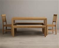 York 150cm Solid Oak Dining Table with 4 Brown York Chairs with 1 Oak Bench