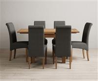 Extending Buxton 90cm Solid Oak Dining Table with 6 Blue Scroll Back Chairs