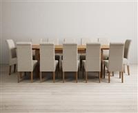 Extending Buxton 180cm Solid Oak Dining Table with 6 Grey Scroll Back Chairs