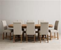 Extending Olympia 180cm Solid Oak Dining Table with 10 Charcoal Grey Scroll Back Chairs