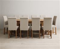 Extending Buxton 140cm Solid Oak Dining Table with 6 Grey Scroll Back Chairs