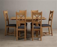 Extending Buxton 90cm Solid Oak Dining Table with 6 Blue Natural Solid Oak Chairs