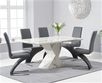 Aaron 160cm Marble White Dining Table with 4 White Aldo Chairs