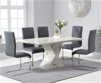Aaron 160cm Marble White Dining Table with 4 White Austin Chairs