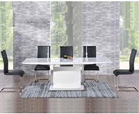 Extending Alessio 160cm White High Gloss Dining Table with 6 Black Austin Chairs