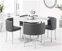 Algarve White Marble Dining Table With 4 Grey High Back Stools