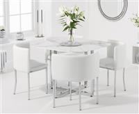 Algarve White Marble Dining Table With 4 White High Back Stools