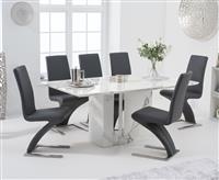 Alicia 180cm White Marble Dining Table with 4 Grey Aldo Chairs