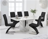Alicia 180cm White Marble Dining Table with 4 Black Aldo Chairs