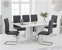 Alicia 180cm White Marble Dining Table with 8 Black Austin Chairs
