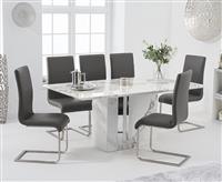 Alicia 180cm White Marble Dining Table with 4 Grey Austin Chairs