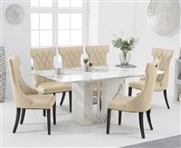Alicia 180cm White Marble Dining Table with 4 Cream Sophia Chairs