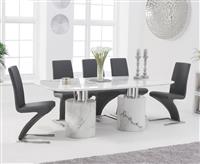 Antonio 180cm White Marble Dining Table with 8 Grey Aldo Chairs