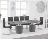 Antonio 220cm Grey Marble Dining Table with 6 Grey Austin Chairs