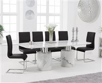 Antonio 220cm White Marble Dining Table with 8 Black Austin Chairs