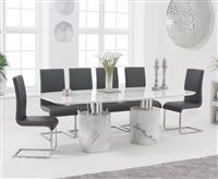 Antonio 220cm White Marble Dining Table with 6 Grey Austin Chairs