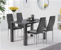 Atlanta 120cm Dark Grey High Gloss Table with 6 Grey Angelo Velvet Chairs