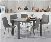 Seattle 120cm Dark Grey High Gloss Dining Table with 4 Grey Chairs