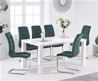 Seattle 120cm White High Gloss Dining Table With 6 Grey Vigo Velvet Chairs