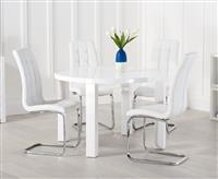 Atlanta 120cm White High Gloss Round Dining Table With 4 Grey Vigo Chairs