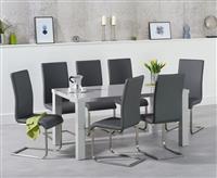 Seattle 160cm Light Grey High Gloss Dining Table with 8 Black Austin Chairs