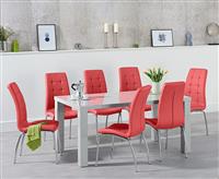 Seattle 160cm Light Grey High Gloss Dining Table with 8 Cream Enzo Chairs