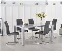 Seattle 160cm Light Grey High Gloss Dining Table with 8 Grey Gianni Chairs