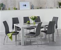 Seattle 160cm Light Grey High Gloss Dining Table with 8 Black Marco Chairs