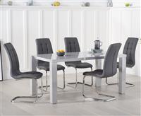 Seattle 160cm Light Grey High Gloss Dining Table with 6 Grey Vigo Chairs