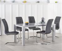 Seattle 160cm Light Grey High Gloss Dining Table with 8 Grey Vigo Chairs