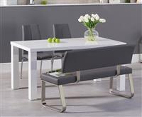 Atlanta 160cm White High Gloss Dining Table With 4 Grey Marco Chairs And 2 Malaga Grey Benches