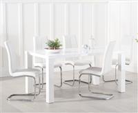 Atlanta 160cm White High Gloss Dining Table With 4 Grey Gianni Chairs