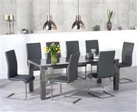 Seattle 200cm Dark Grey High Gloss Dining Table with 8 Grey Austin Chairs