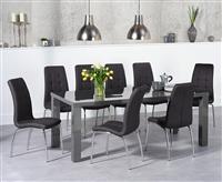 Seattle 200cm Dark Grey High Gloss Dining Table with 10 Red Enzo Chairs