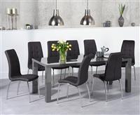 Seattle 200cm Dark Grey High Gloss Dining Table with 6 Red Enzo Chairs