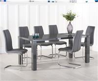 Seattle 200cm Dark Grey High Gloss Dining Table with 6 Grey Gianni Chairs