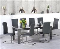 Atlanta 200cm Dark Grey High Gloss Dining Table With 6 Grey Austin Chairs