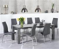 Seattle 200cm Dark Grey High Gloss Dining Table with 10 White Marco Chairs