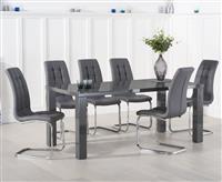 Seattle 200cm Dark Grey High Gloss Dining Table with 6 Grey Vigo Chairs