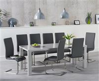 Atlanta 200cm Light Grey High Gloss Dining Table with 6 Grey Austin Chairs