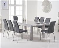 Extending Seattle 160cm Light Grey High Gloss Dining Table with 6 Grey Enzo Chairs
