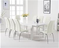 Extending Seattle 160cm White High Gloss Dining Table with 6 Cream Enzo Chairs