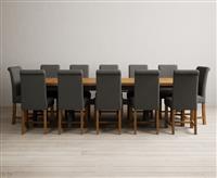 Extending Olympia 180cm Oak and Charcoal Grey Painted Dining Table with 10 Charcoal Grey Scroll Back Chairs