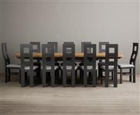 Extending Olympia 180cm Oak and Charcoal Grey Painted Dining Table with 6 Charcoal Grey Painted Chairs