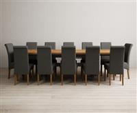 Extending Olympia 180cm Oak and Charcoal Grey Painted Dining Table with 6 Natural Scroll Back Chairs