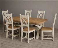 Extending Olympia 180cm Oak and Cream Painted Dining Table with 6 Charcoal Grey Painted Chairs