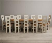 Extending Olympia 180cm Oak and Cream Painted Dining Table with 8 Blue Painted Chairs